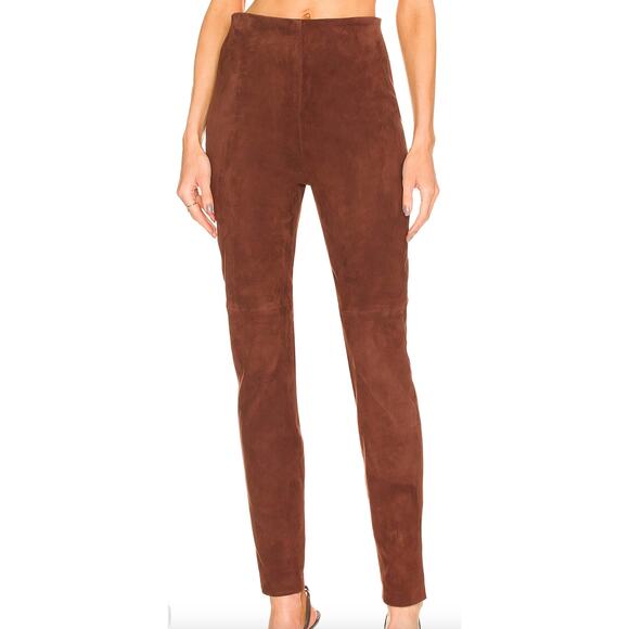 L'Academie Brown Suede Pants SMALL Tapered Designer Real Leather $498 NEW